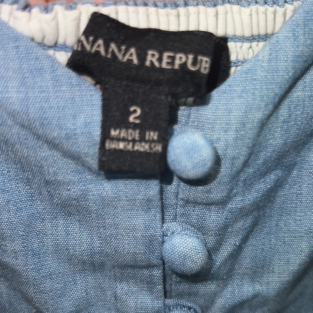 Banana Republic Chambray Blue Wide-Leg Cropped Tie Waist Jumpsuit 2 - Picture 6 of 6